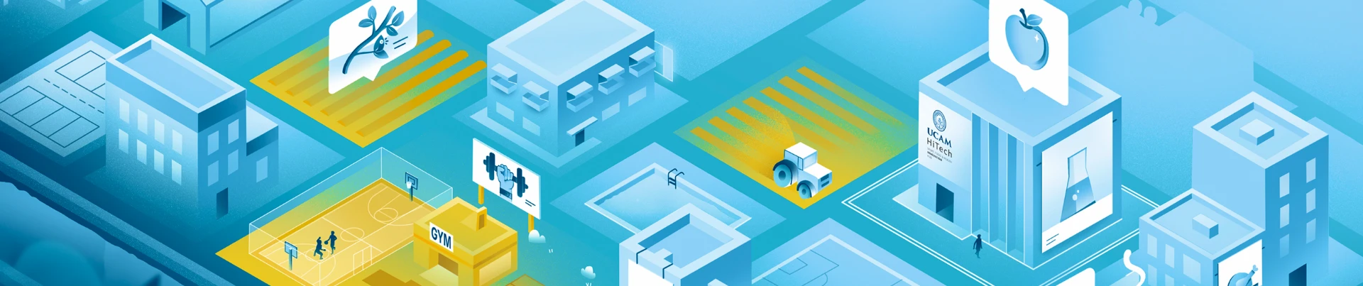 Ilustración isométrica de un ecosistema de investigación e innovación